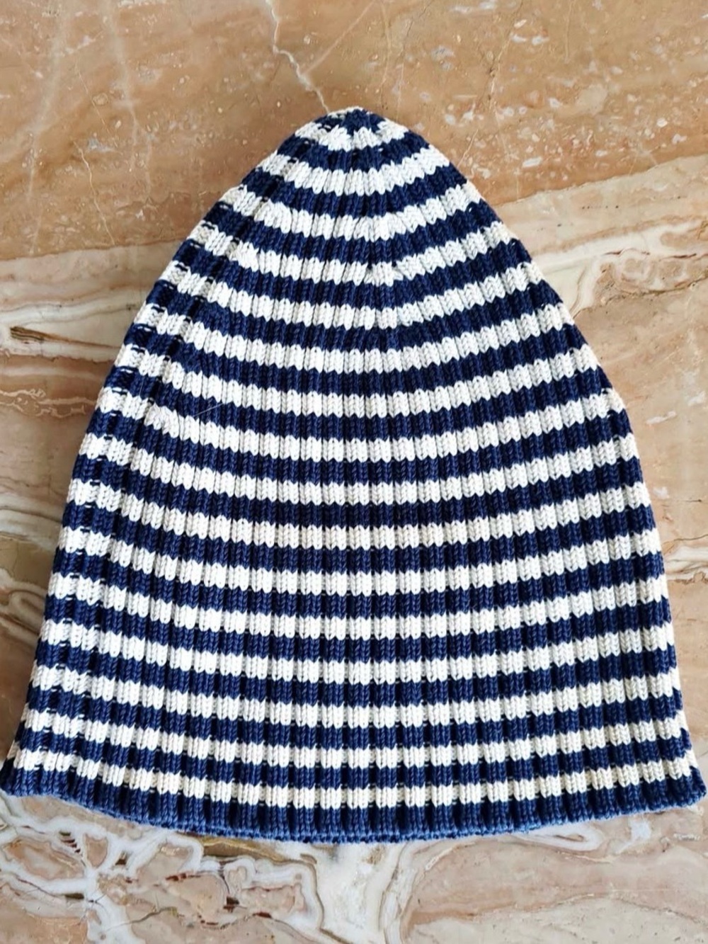 Prada Navy and White Striped Knit Hat
